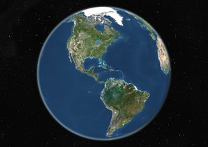 Globe Centred on the Americas, True Colour Satellite Image